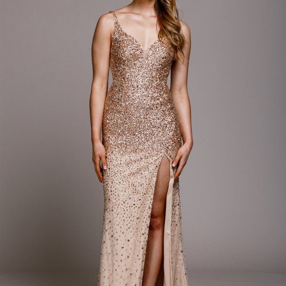 Amelia Couture Dresses & Skirts - V-Neck Sequined Leg Slit Dress AC793
